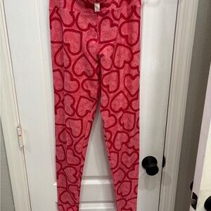 LuLaRoe Pink and Red Heart Print Leggings